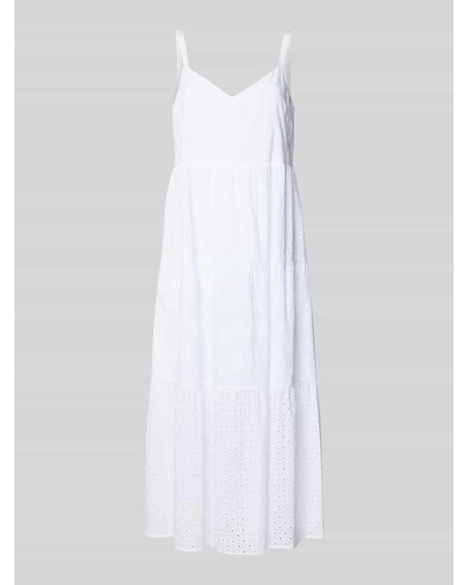 Marc Cain White Midikleid mit Lochspitze und V-Ausschnitt