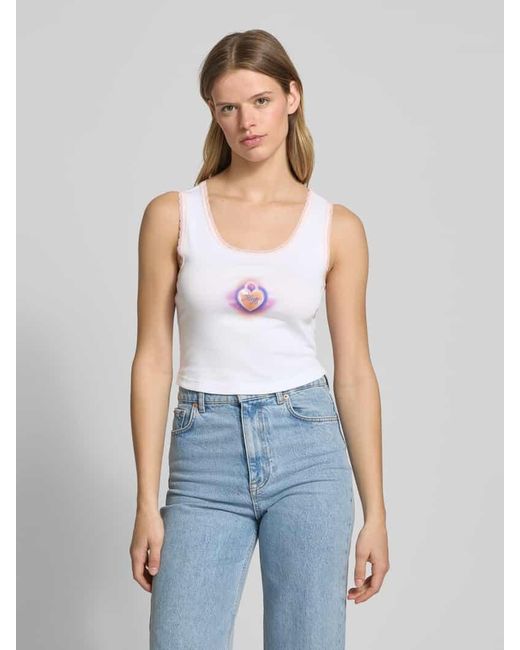 HUGO White Crop Top Mit Label-Print Modell 'Delarina'