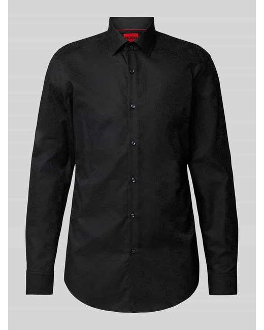 HUGO Slim Fit Business-Hemd mit Kentkragen Modell 'Kenno' in Black für Herren