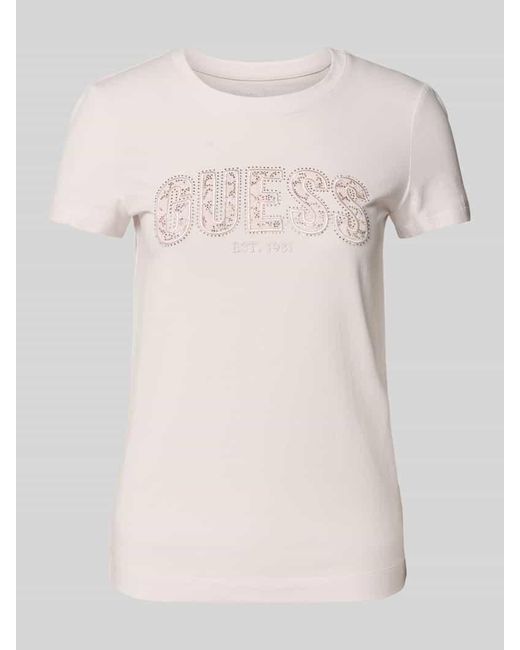 Guess Natural T-Shirt mit Label-Stitching