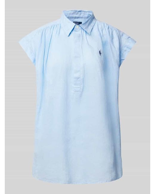 Polo Ralph Lauren Blue Leinenbluse Mit Label-Stitching