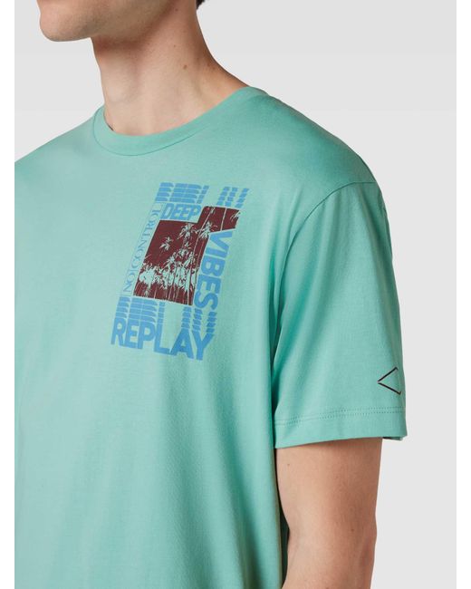 Replay T-shirt Met Motiefprint En Ronde Hals in het Blue voor heren