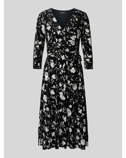 Lauren by Ralph Lauren Midi-jurk Met V-hals in het Black