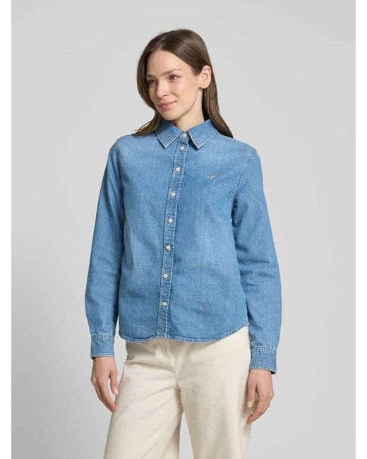 Gant Blue Regular Fit Hemdbluse mit Label-Stitching