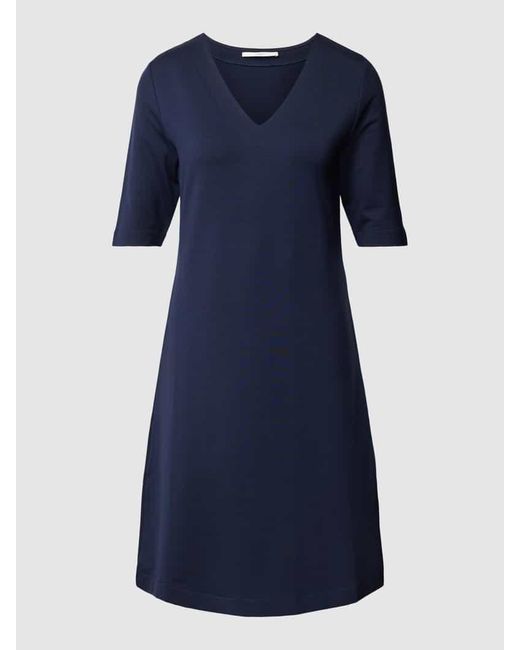 Lanius Blue Knielanges Kleid mit V-Ausschnitt