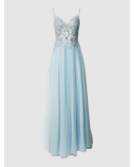 Luxuar Blue Abendkleid mit Zierperlenbesatz