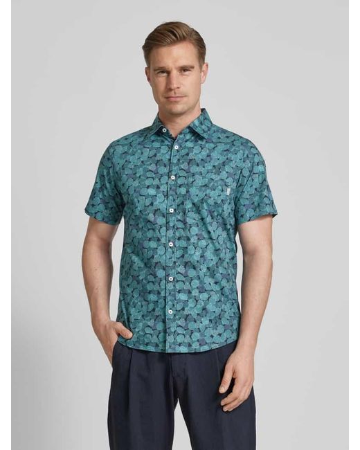 S.oliver Slim Fit Freizeithemd mit Allover-Muster Modell 'Small Coral' in Blue für Herren