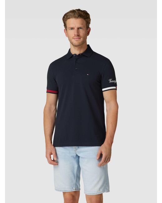 Tommy Hilfiger Slim fit Poloshirt mit Label-Stitching Modell 'FLAG' in Blue für Herren