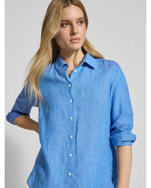 0039 Italy Regular Fit Overhemdblouse Van Linnen Met Doorknoopsluiting in het Blue