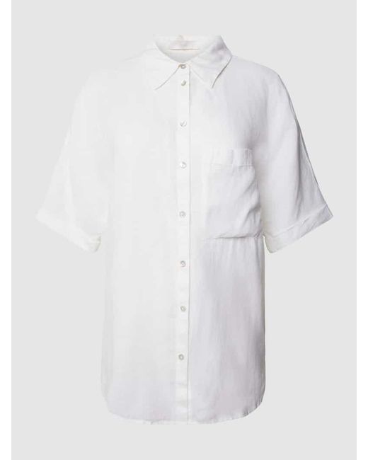 Mango White Leinenhemd mit Brusttasche Modell 'PAI'