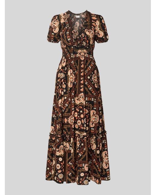 Apricot Maxi-Jurk Van Viscose Met V-Hals in het Brown
