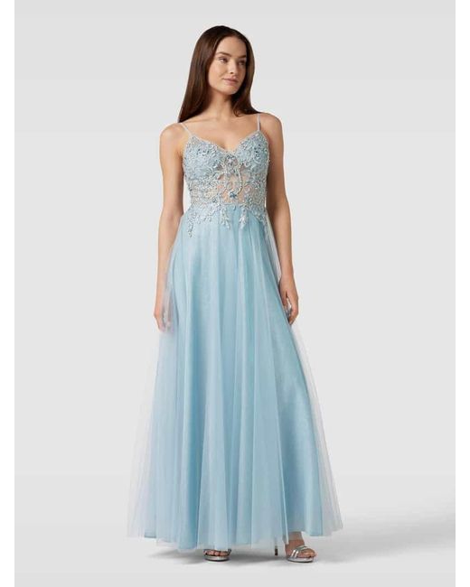 Luxuar Blue Abendkleid mit Zierperlenbesatz