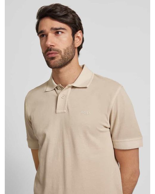 Boss Slim Fit Poloshirt mit Label-Print Modell 'Prime' in Natural für Herren