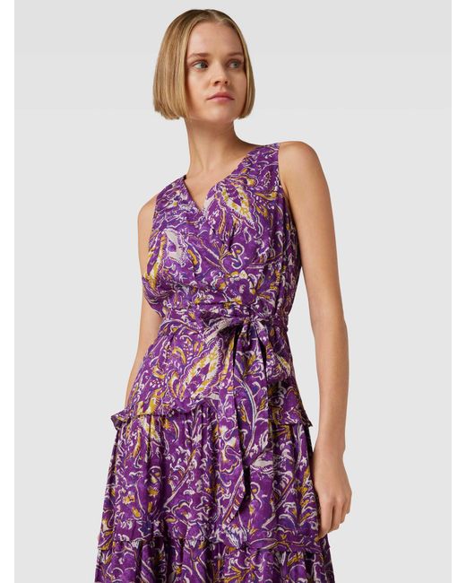 Lauren by Ralph Lauren Midi-jurk Met Bloemenmotief in het Purple