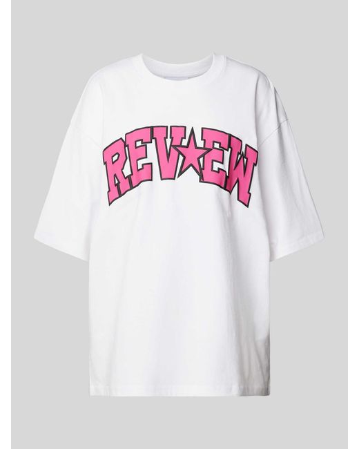 Review Oversized T-shirt Met Labelprint in het Pink