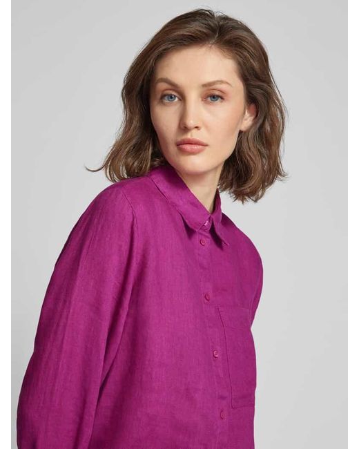 Mango Purple Bluse aus Leinen mit Brusttasche