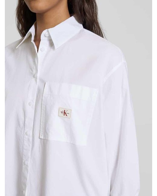 Calvin Klein White Relaxed Fit Bluse mit Label-Detail