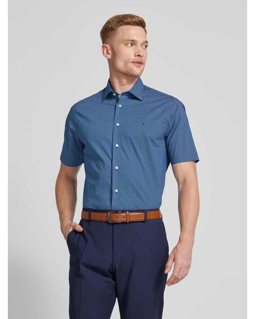 Tommy Hilfiger Regular Fit Business-Hemd mit Allover-Muster in Blue für Herren
