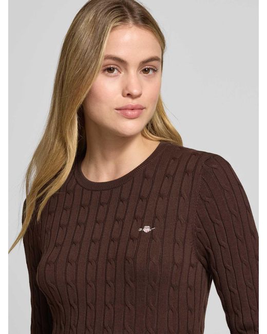 Gant Gebreide Pullover Met Kabelpatroon in het Brown
