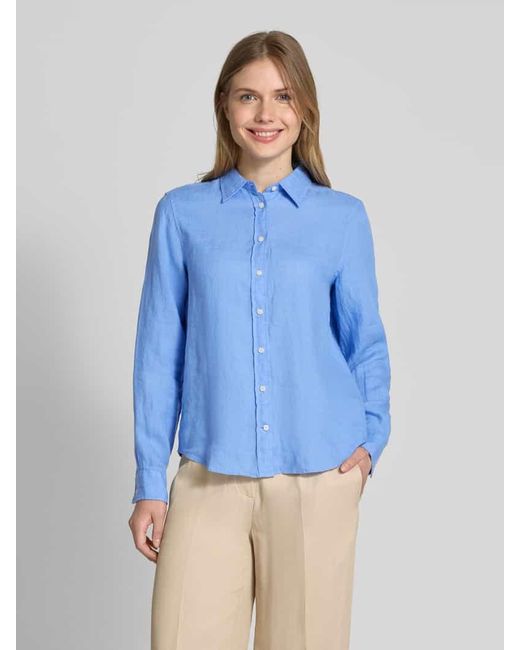 Gant Blue Regular Fit Leinenhemdbluse mit Umlegekragen
