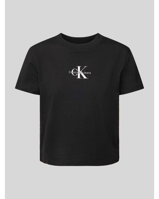 Calvin Klein T-shirt Met Labelstitching En Ronde Hals in het Black