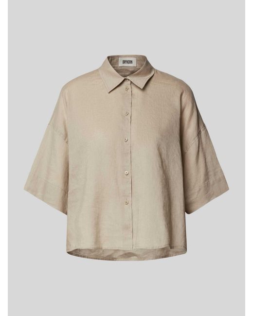 Drykorn Relaxed Fit Linnen Blouse Met Extra Brede Schouders in het Natural