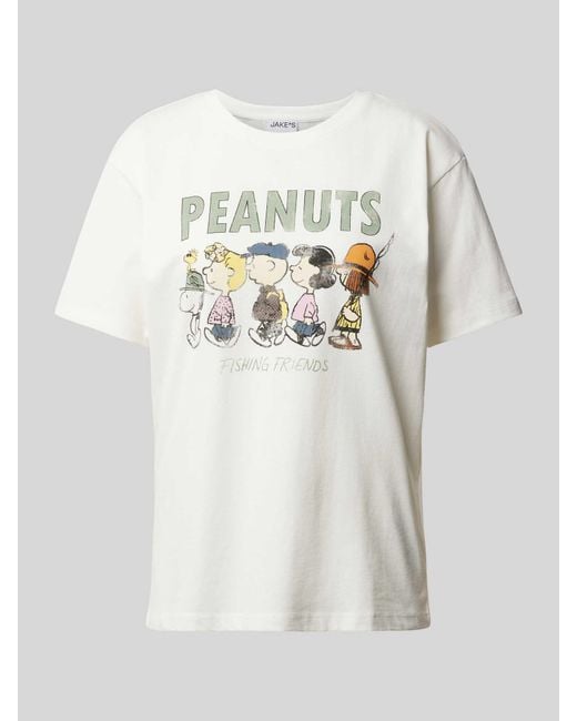 Jake*s T-shirt Met Peanuts®-print in het White