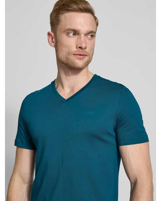 S.oliver Regular Fit T-Shirt Aus Reiner Baumwolle Mit V-Ausschnitt in Blue für Herren