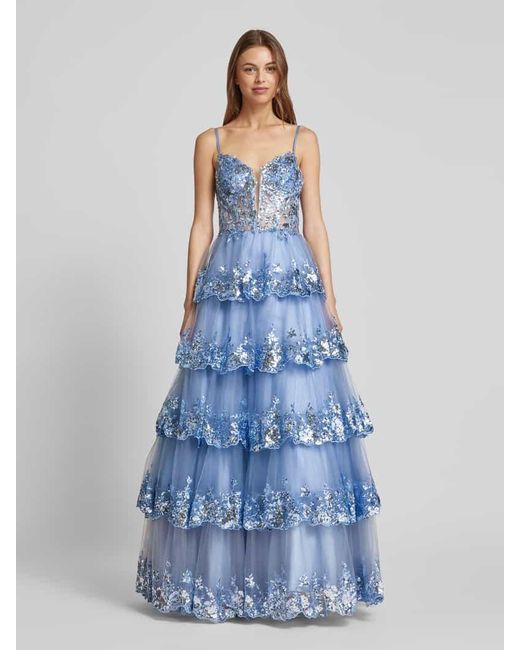 Luxuar Blue Abendkleid im Stufen-Look