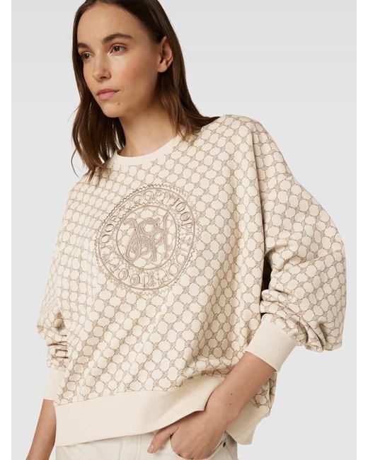 Joop! Natural Sweatshirt mit Allover-Muster und Label-Stitching