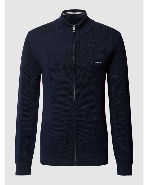Gant Gebreid Jack Met Labelstitching, Model 'Pique' in het Blue voor heren