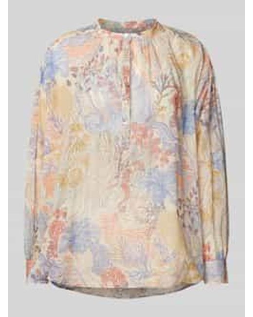 0039 Italy Blouseshirt Met Ronde Hals in het Natural