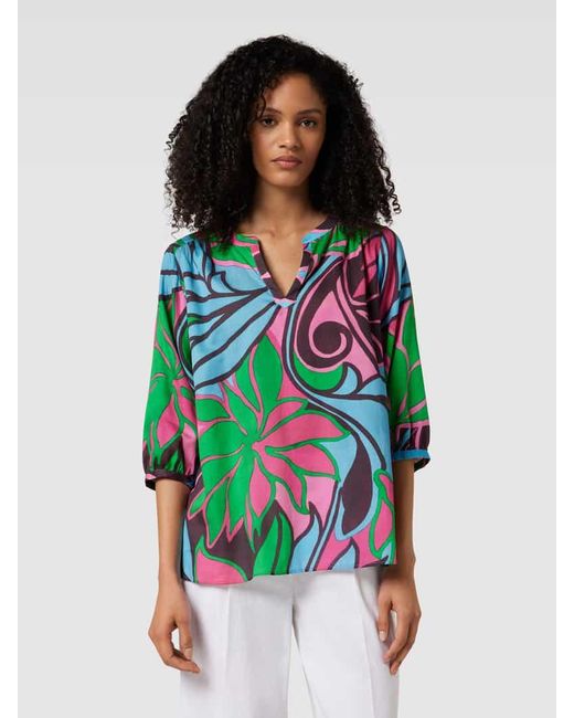 Milano Italy Green Bluse mit Allover-Print Modell 'Tropical Flower'