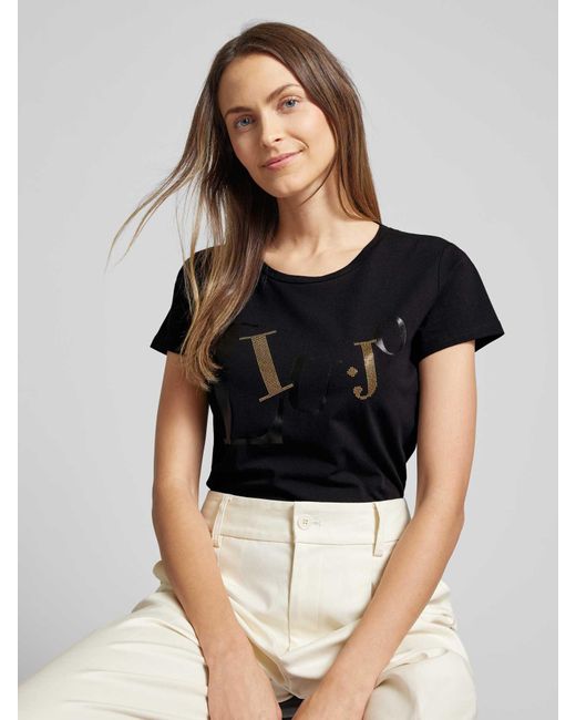 Liu Jo T-shirt Met Labelprint En Ronde Hals in het Black
