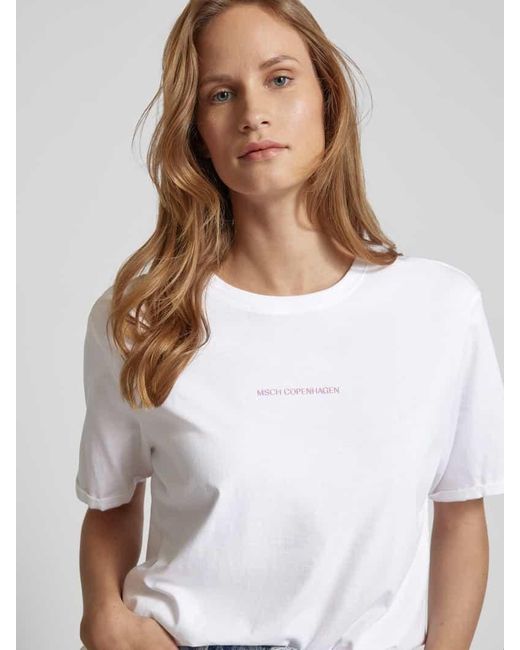 MSCH Copenhagen White T-Shirt mit Label-Print Modell 'Terina'