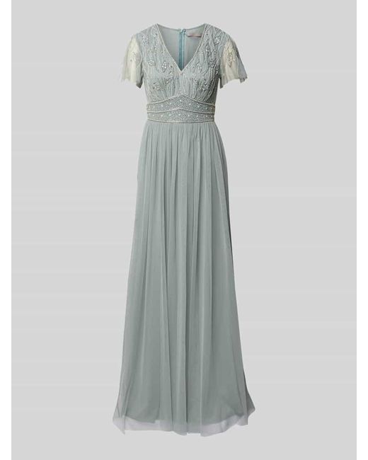 Christian Berg Cocktail Gray Abendkleid mit V-Ausschnitt