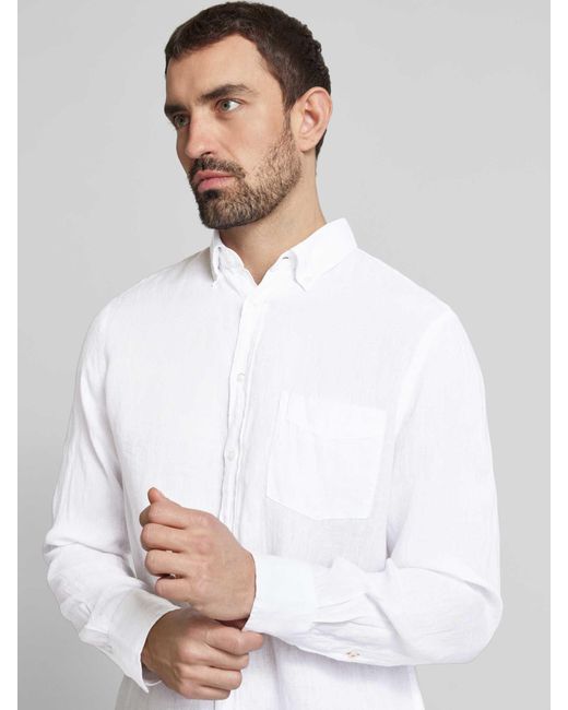 Christian Berg Men Regular Fit Linnen Overhemd Met Button-downkraag in het White voor heren