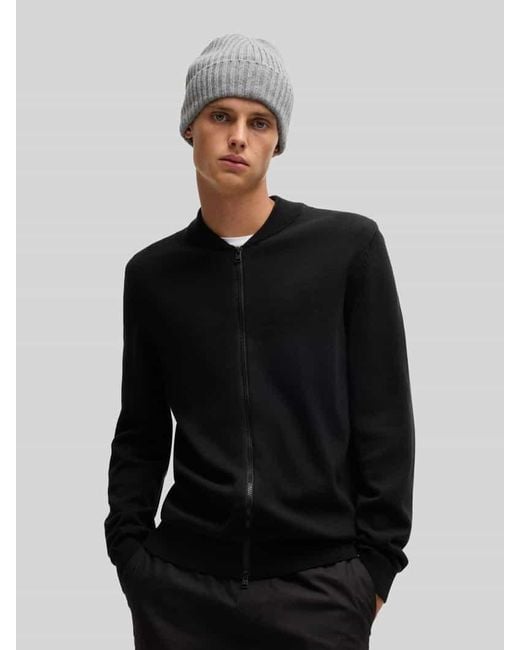 HUGO Regular Fit Strickjacke aus reiner Baumwolle Modell 'SAN JAQUE-C' in Black für Herren