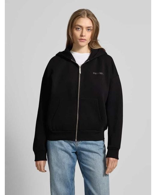 Review Black Oversized Sweatjacke Mit Label-Print
