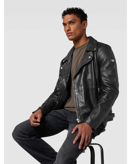 Gipsy Lederjacke mit Reißverschlusstaschen Modell 'Mavric' in Black für Herren