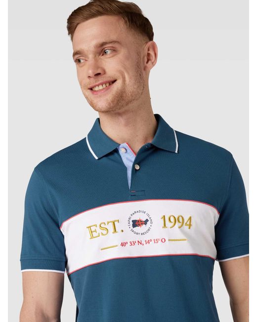 Christian Berg Men Slim Fit Poloshirt Met Stitchingmotief in het Blue voor heren