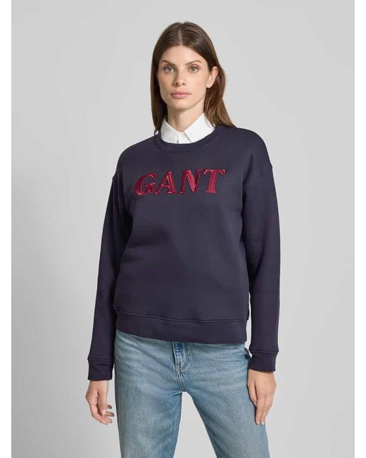 Gant Blue Sweatshirt mit Rundhalsausschnitt und Label-Stitching