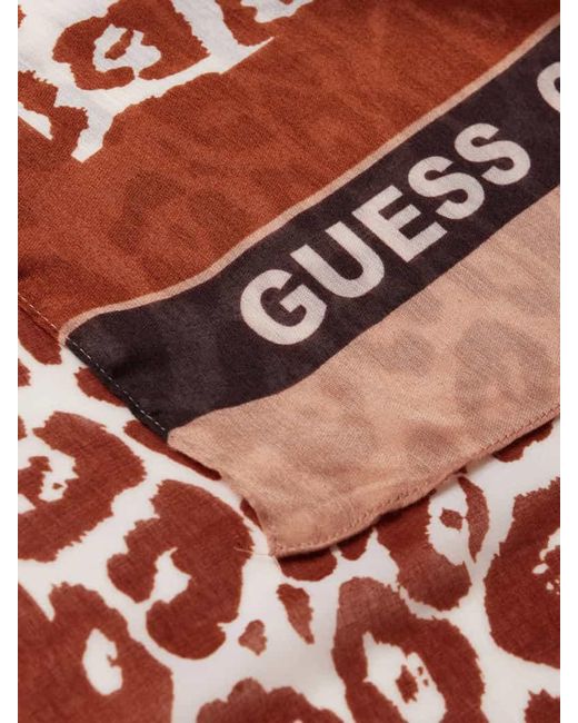 Guess Brown Schal mit Animal- und Label-Print