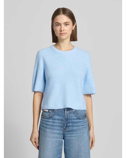 Pieces Blue Boxy Fit T-Shirt aus Rippstrick mit Woll-Anteil Modell 'SILLY'