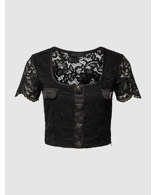 Guess Black Cropped T-Shirt mit Spitzenbesatz Modell 'ERIKA'