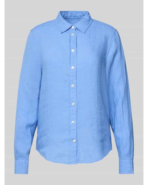 Gant Blue Regular Fit Leinenhemdbluse mit Umlegekragen