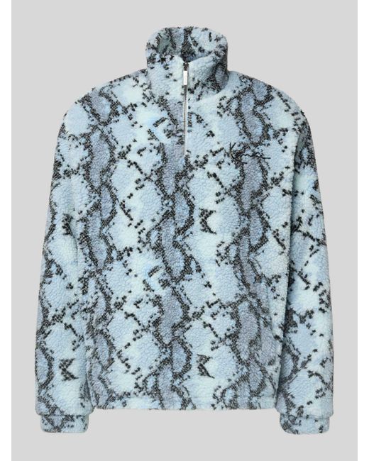 Karlkani Fleecepullover Met Opstaande Kraag En Ritssluiting in het Blue voor heren