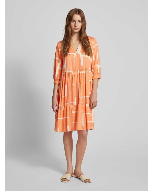 Opus Orange Knielanges Kleid mit Allover-Muster Modell 'Wulari'