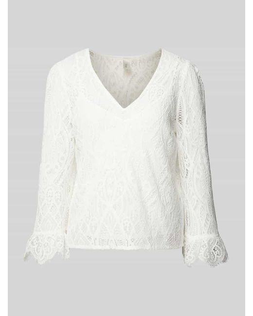 Y.A.S White Bluse Mit Spitzenbesatz Und V-Ausschnitt