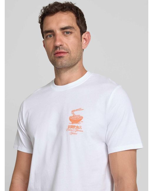 Edwin T-Shirt Met Labelprint, Model 'Ramen Palace' in het White voor heren